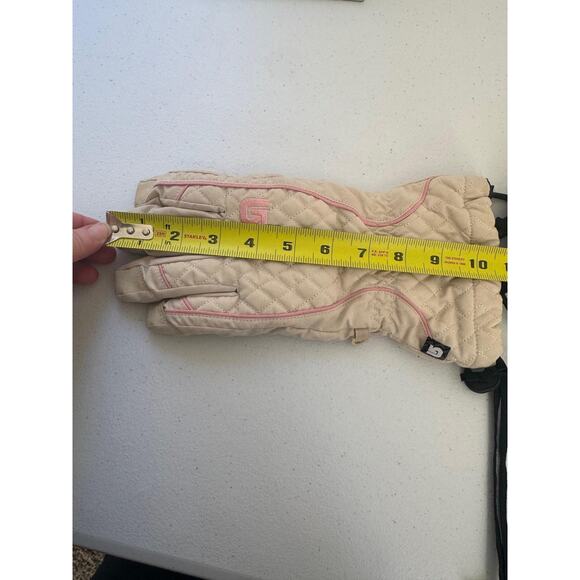 Burton Profile Glove Womens Medium Beige Quilted Snowboard Ski Gloves Pink Trim - Picture 10 of 11